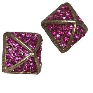 All the Rage Earrings Studs Pink Rhinestone Pave Gold Pyramid New No Tag